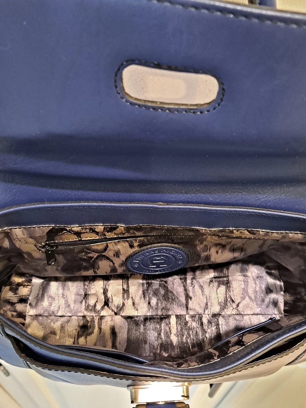 Etienne Aigner Scottsdale Midnight Blue Leather  Satchel Structured Turn-Lock
